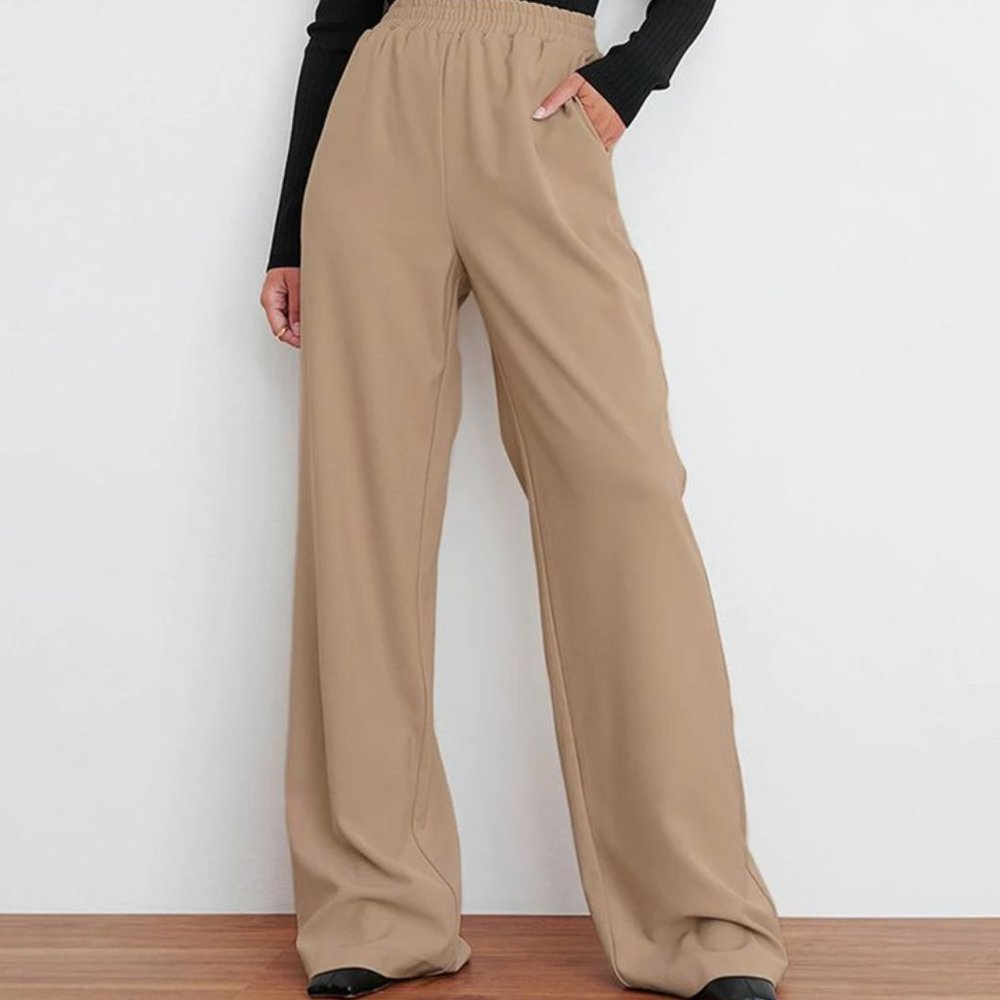 Let's Get Cozy Wide Leg Pants High Waist - Khaki